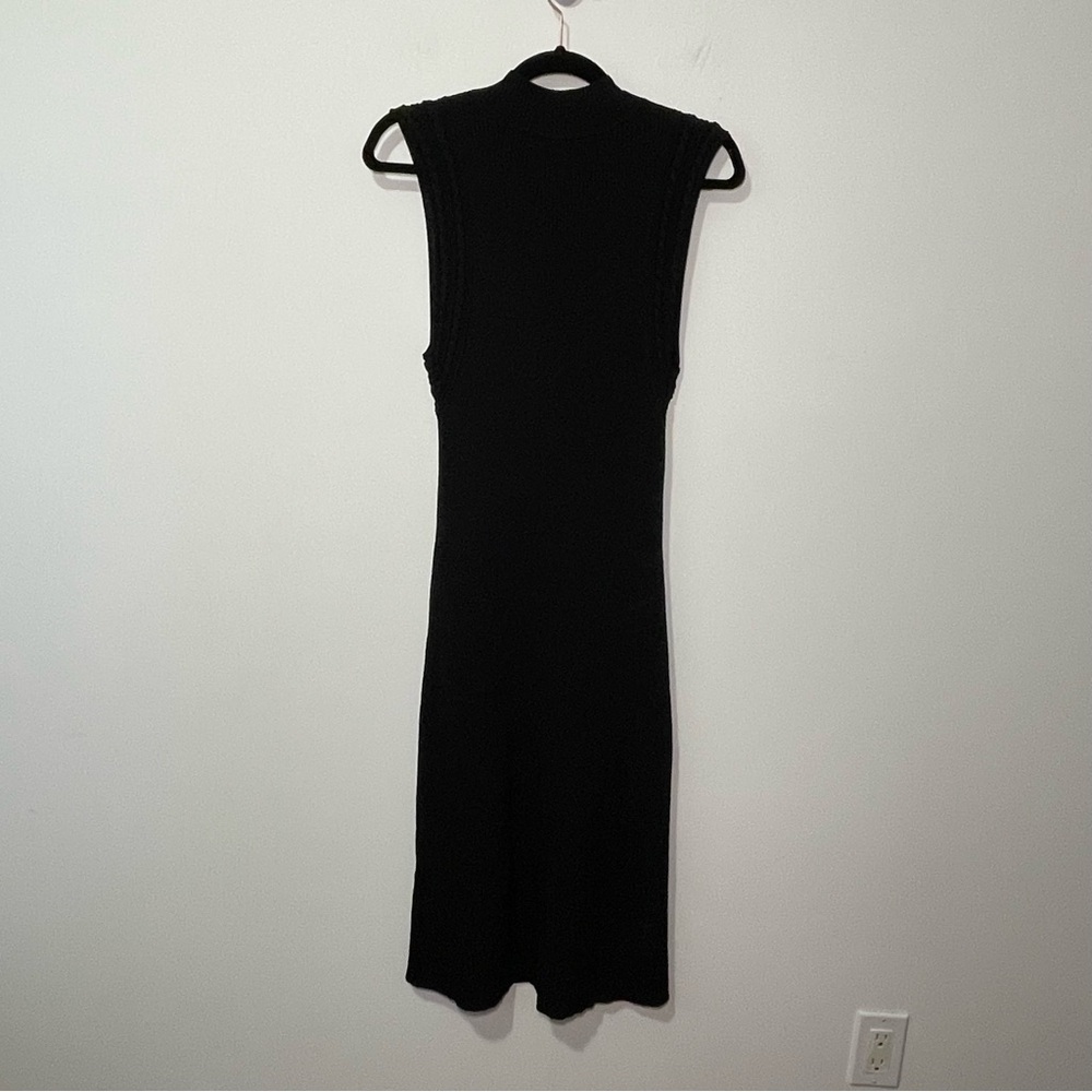 White House Black Market women Black Sleeveless Knit Midi Dress Size L Zip Neck - Picture 8 of 10